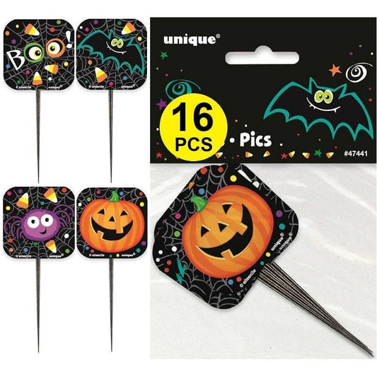 Halloween Pumpkin Pals Picks 9cm (3.5") 16pk - NextParty