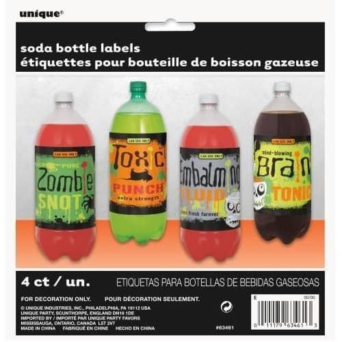 Halloween Soft Drink Bottle Labels 4pk Monster Lab - NextParty