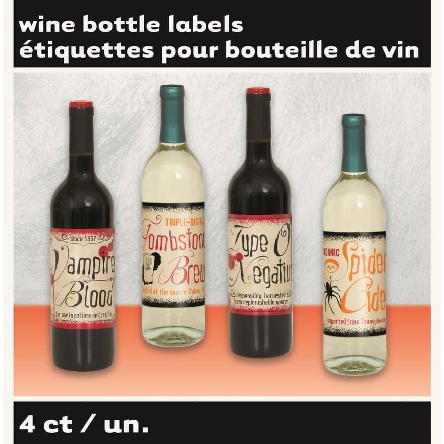 Halloween Vintage Hall Wine Bottle Labels 4pk - NextParty