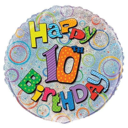 Happy 10th Birthday Prismatic Foil Balloon 45cm (18") - NextParty