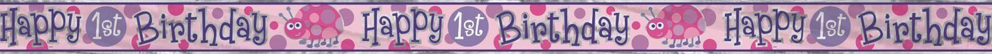 Happy 1st Birthday Banner 3.6m Pink Ladybug - NextParty