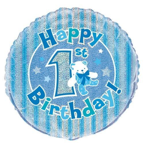 Happy 1st Birthday Prismatic Foil Balloon 45cm (18") Boy Blue Bear - NextParty