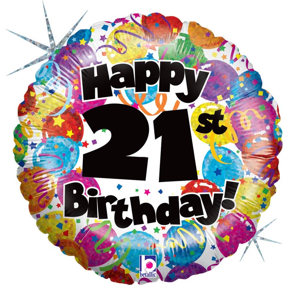 Happy 21st Birthday Holographic Foil Balloon 45cm (18") - NextParty