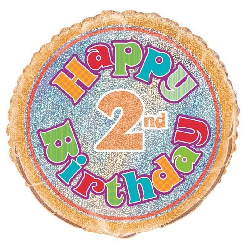 Happy 2nd Birthday Prismatic Foil Balloon 45cm (18") - NextParty