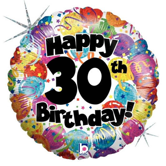 Happy 30th Birthday Holographic Foil Balloon 45cm (18") - NextParty