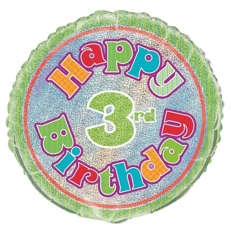 Happy 3rd Birthday Prismatic Foil Balloon 45cm (18") - NextParty