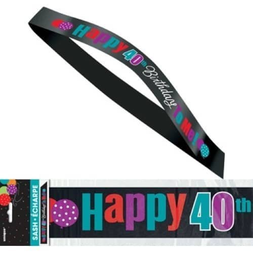 Happy 40th Birthday Black Satin Sash - NextParty