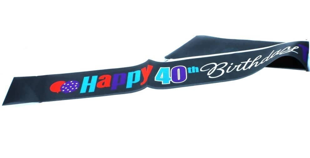 Happy 40th Birthday Black Satin Sash - NextParty