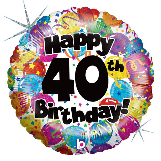 Happy 40th Birthday Holographic Foil Balloon 45cm (18") - NextParty