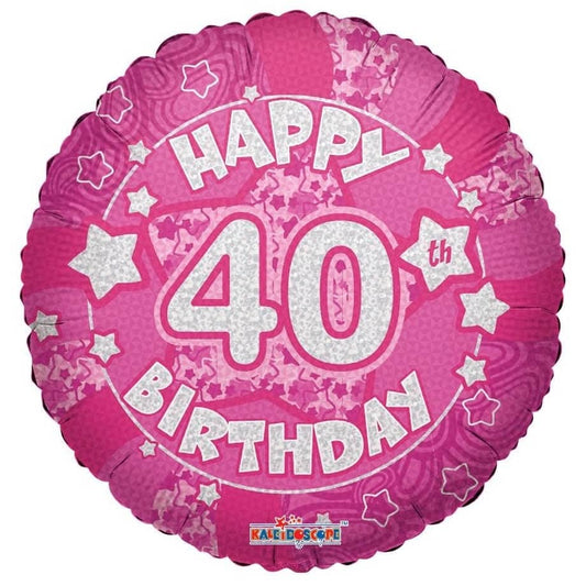 Happy 40th Birthday Pink Foil Balloon 45cm (18") Round - NextParty