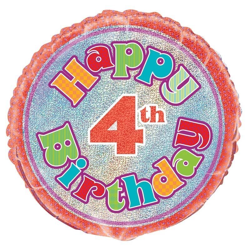 Happy 4th Birthday Prismatic Foil Balloon 45cm (18") - NextParty