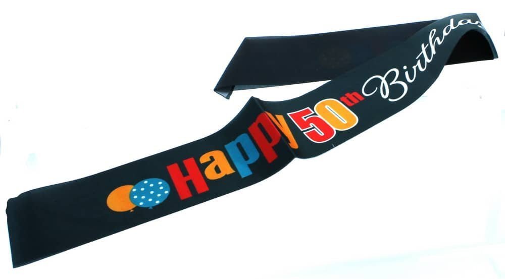 Happy 50th Birthday Black Satin Sash - NextParty