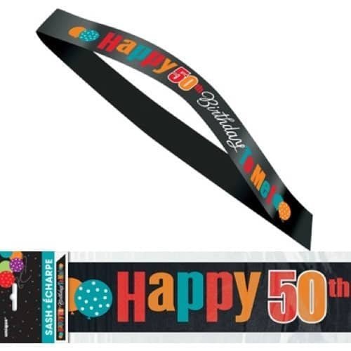 Happy 50th Birthday Black Satin Sash - NextParty