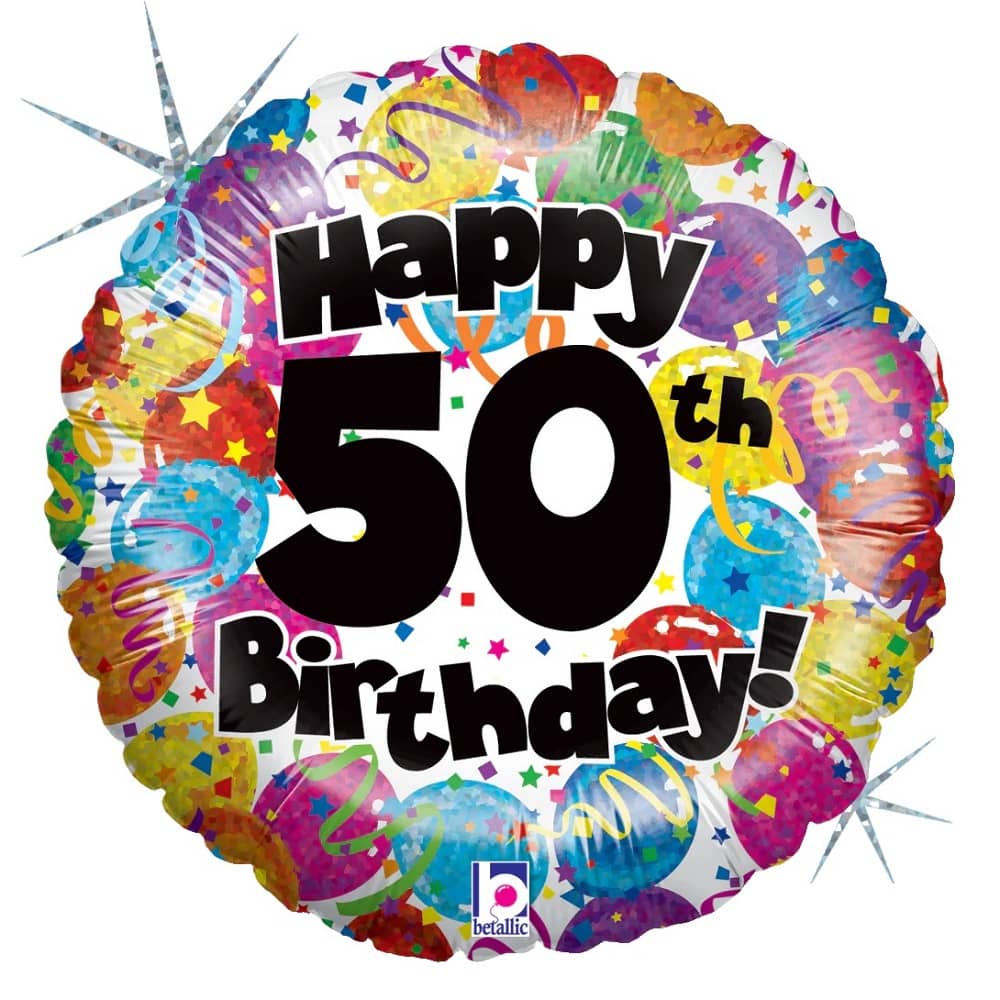 Happy 50th Birthday Holographic Foil Balloon 45cm (18") - NextParty