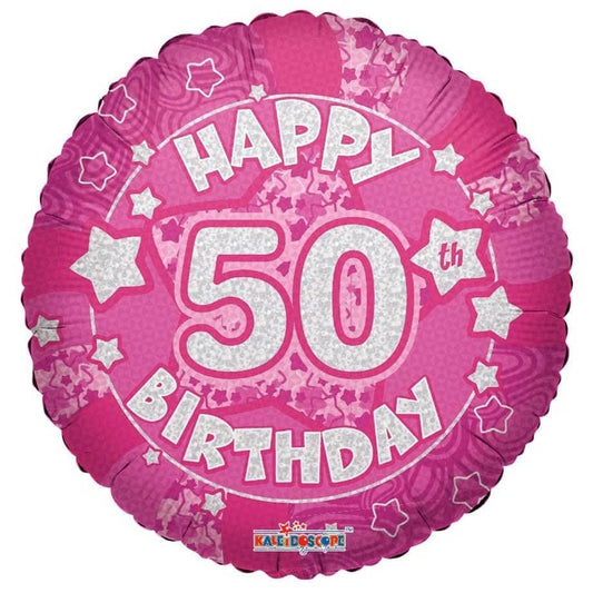 Happy 50th Birthday Pink Foil Balloon 45cm (18") Round - NextParty