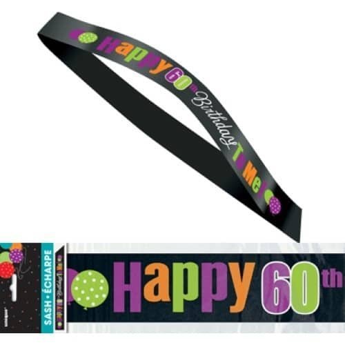 Happy 60th Birthday Black Satin Sash - NextParty