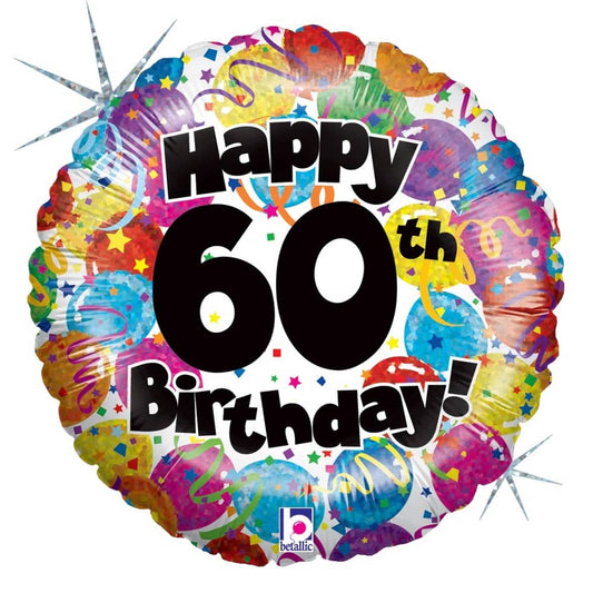 Happy 60th Birthday Holographic Foil Balloon 45cm (18") - NextParty