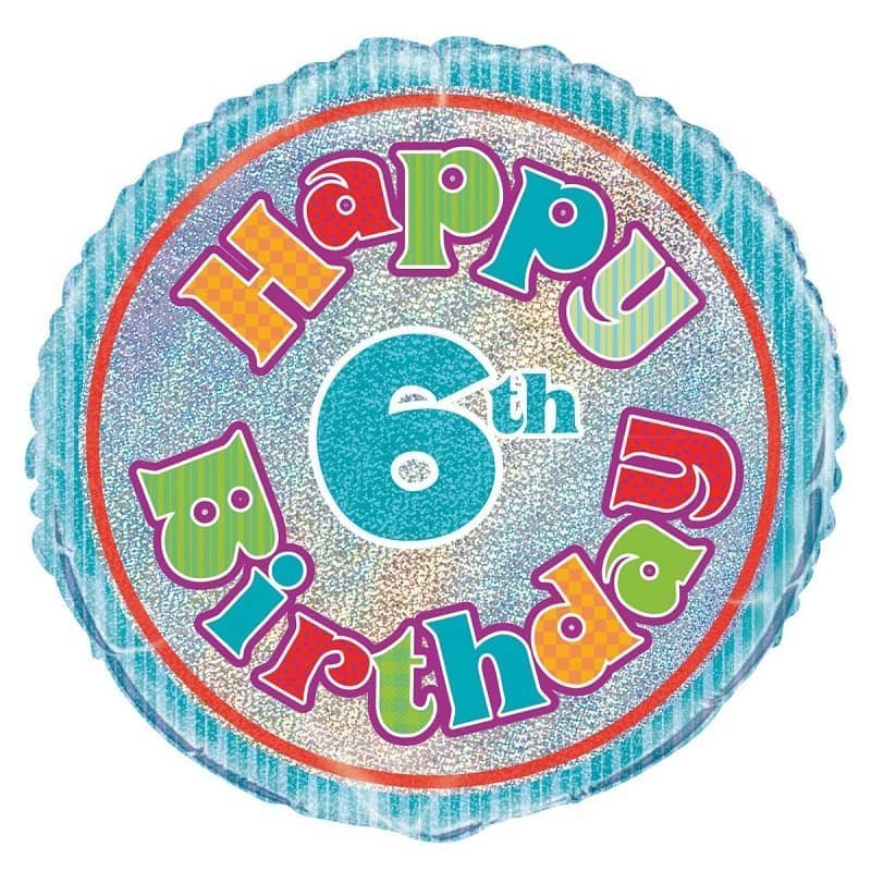 Happy 6th Birthday Prismatic Foil Balloon 45cm (18") - NextParty