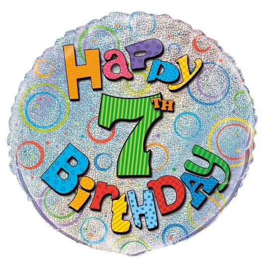 Happy 7th Birthday Prismatic Foil Balloon 45cm (18") - NextParty