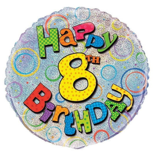 Happy 8th Birthday Prismatic Foil Balloon 45cm (18") - NextParty