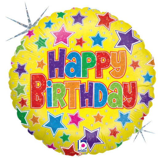 Happy Birthday Holographic Foil Balloon 45cm (18") Bold Stars - NextParty