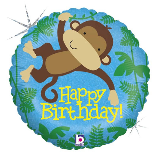 Happy Birthday Holographic Foil Balloon 45cm (18") Monkey - NextParty