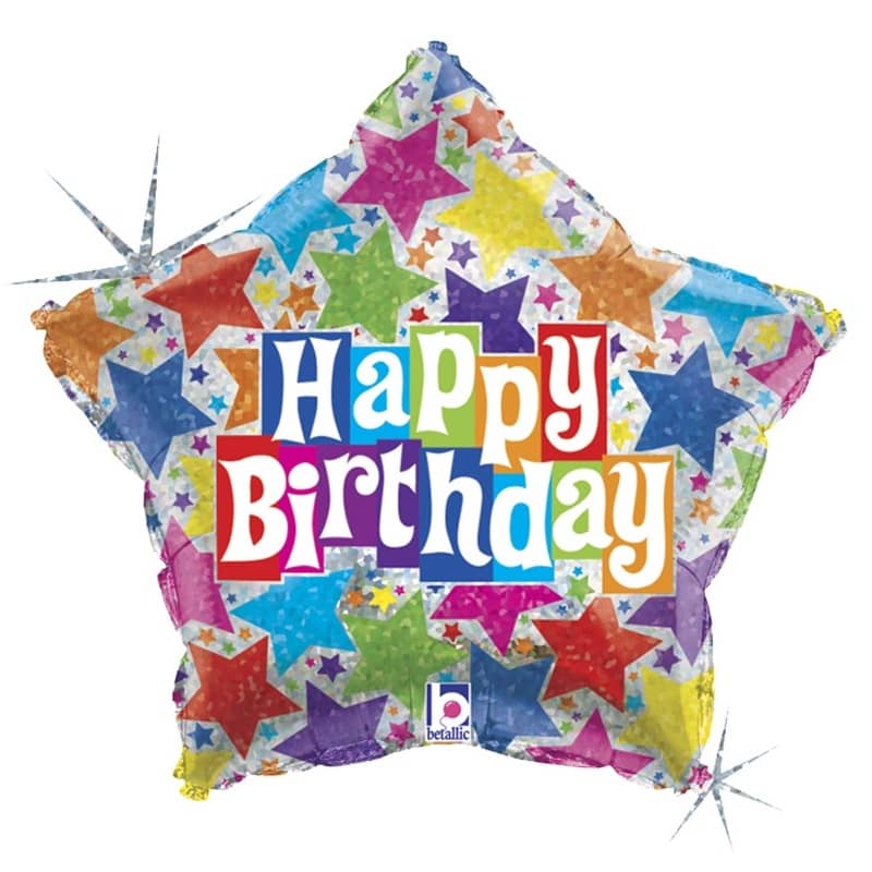 Happy Birthday Holographic Foil Balloon 48cm (19") Star Shape Multi - coloured - NextParty