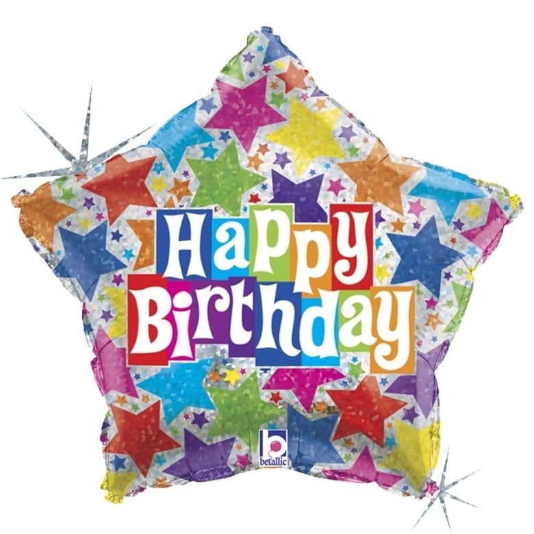 Happy Birthday Holographic Foil Balloon 48cm (19") Star Shape Multi - coloured - NextParty