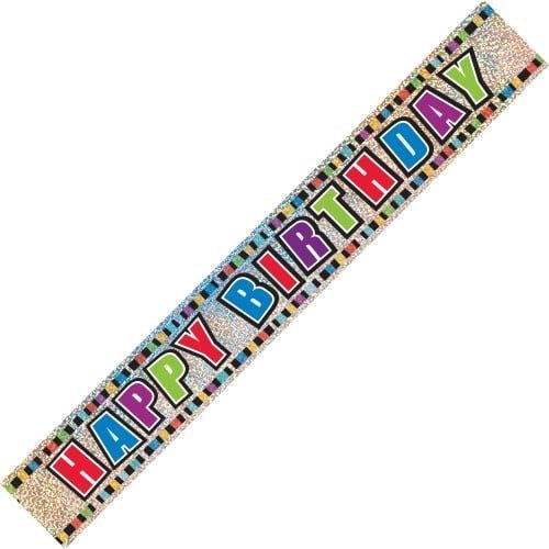 Happy Birthday Prismatic Foil Banner 3.6m (12") - NextParty