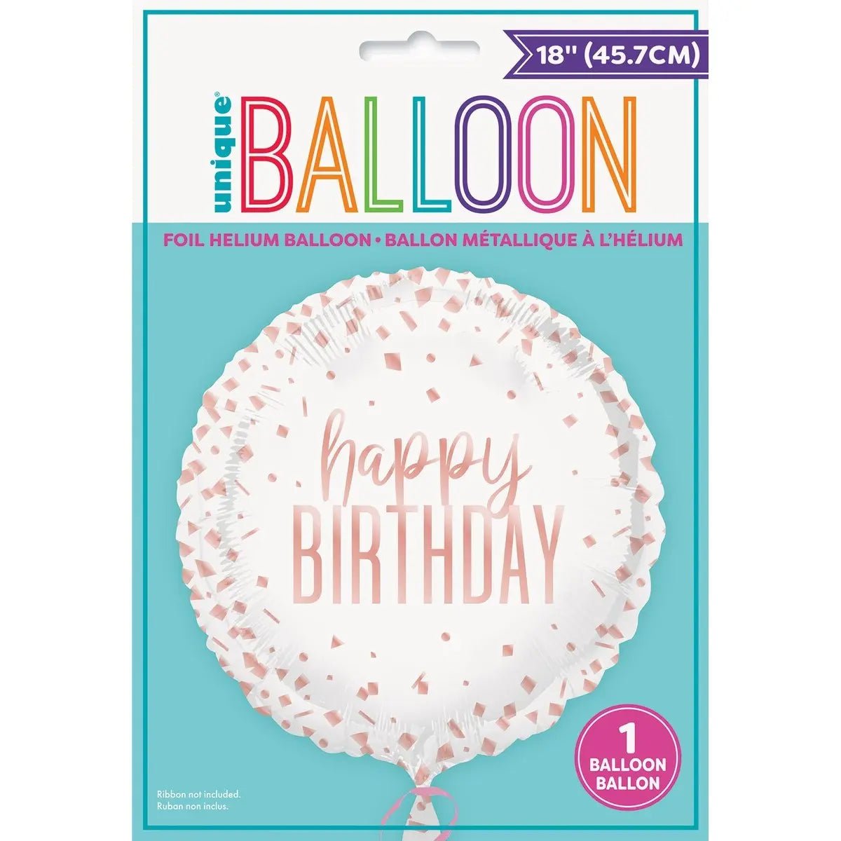 Happy Birthday White Rose Gold Confetti Foil Balloon 45cm (18") - NextParty