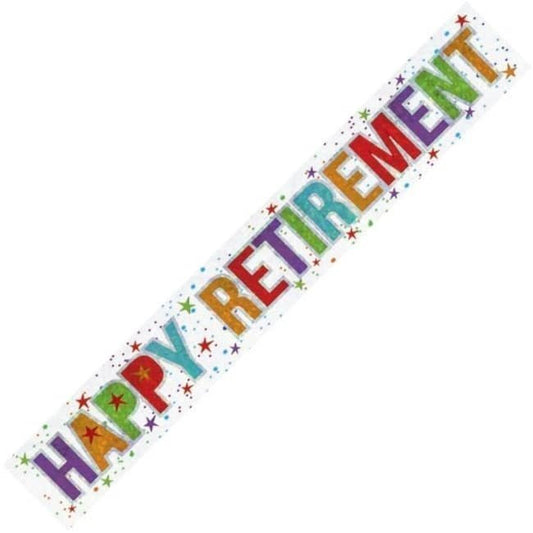 Happy Retirement Prismatic Foil Banner 2.7M (9') - NextParty