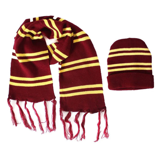 Harry Potter Wizard Beanie & Scarf Set Striped Burgundy Red & Yellow - NextParty