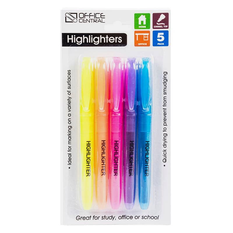 Highlighters 5pk Assorted Colours - NextParty