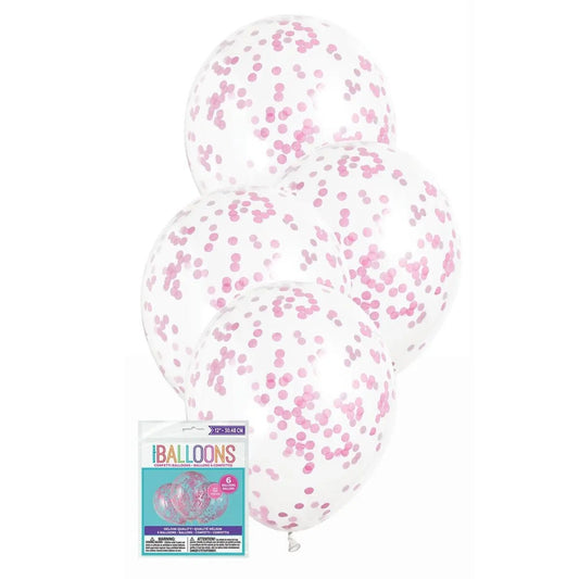 Hot Pink Confetti Latex Balloons 30cm (12") 6pk Pre - filled - NextParty