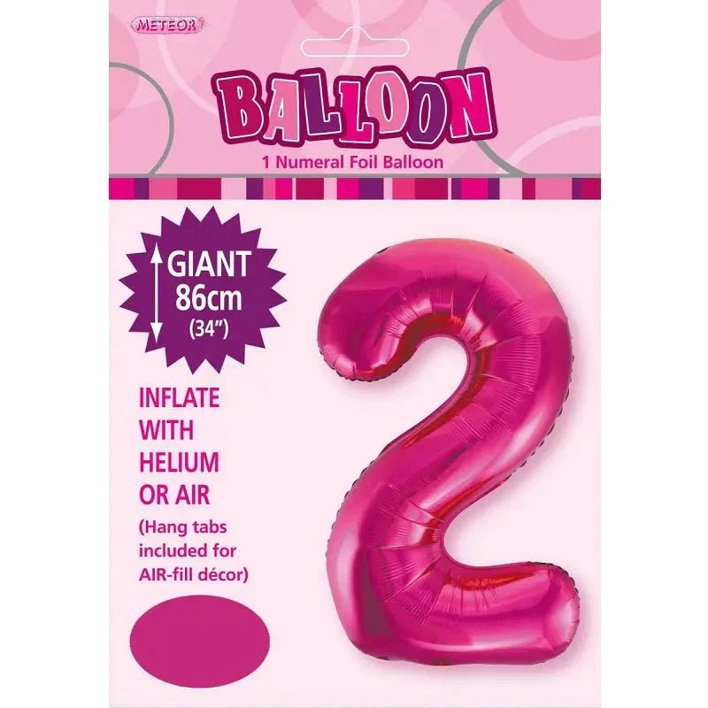 Hot Pink Number "2" Giant Numeral Foil Balloon 86cm (34") - NextParty