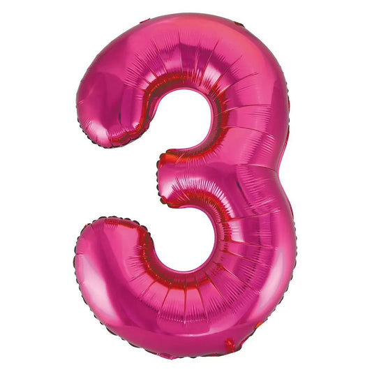 Hot Pink Number "3" Giant Numeral Foil Balloon 86cm (34") - NextParty