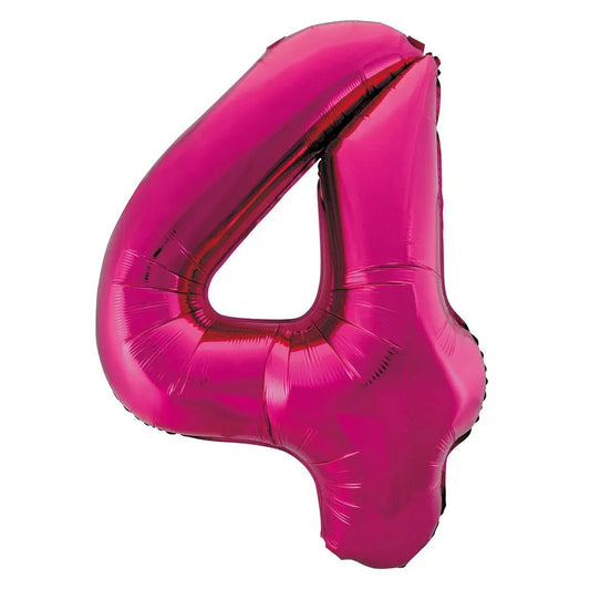 Hot Pink Number "4" Giant Numeral Foil Balloon 86cm (34") - NextParty