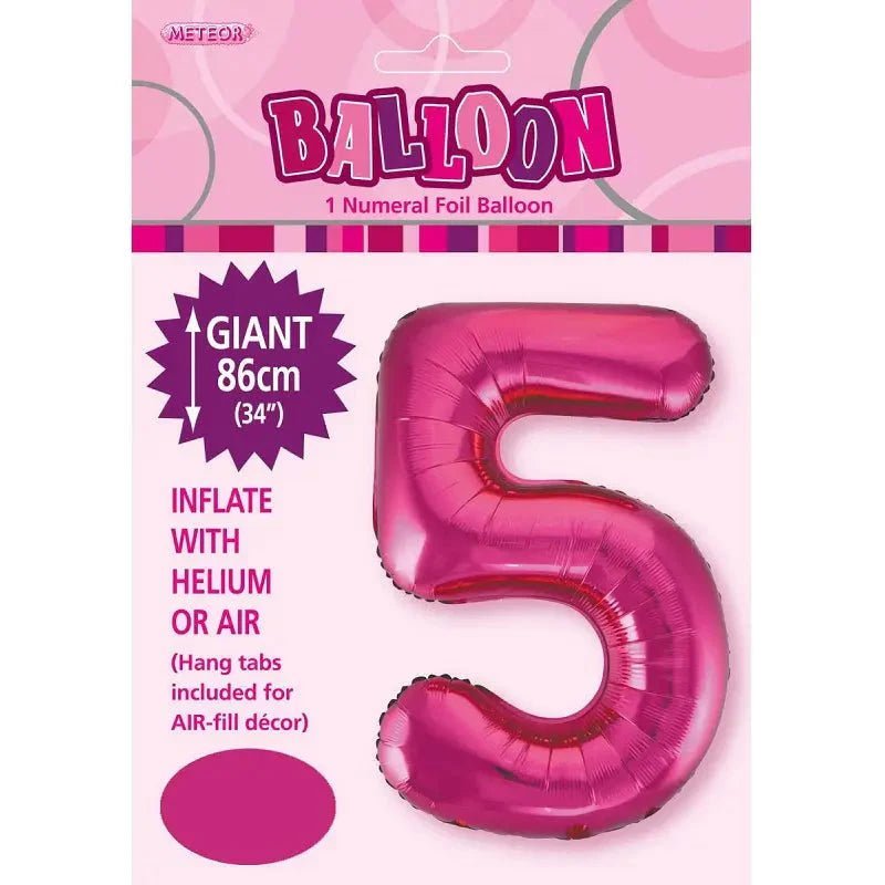 Hot Pink Number "5" Giant Numeral Foil Balloon 86cm (34") - NextParty