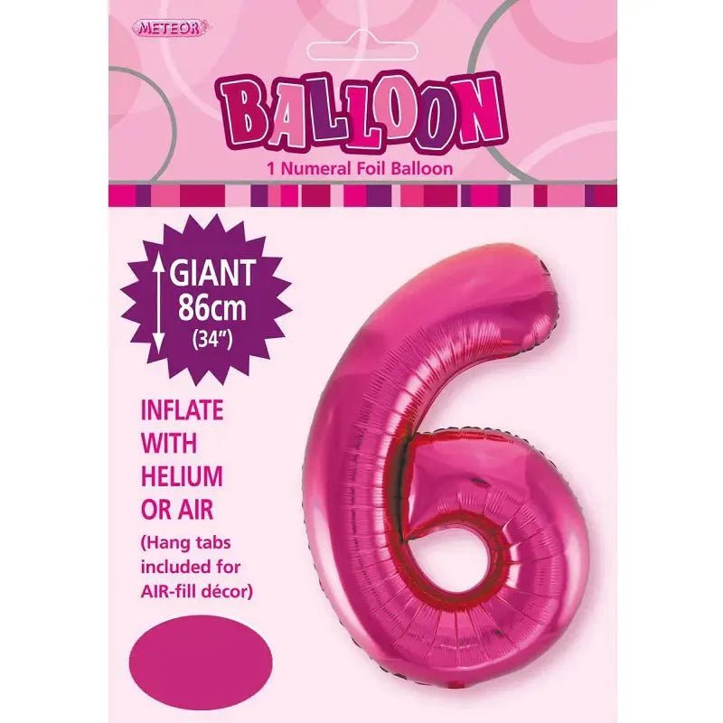 Hot Pink Number "6" Giant Numeral Foil Balloon 86cm (34") - NextParty