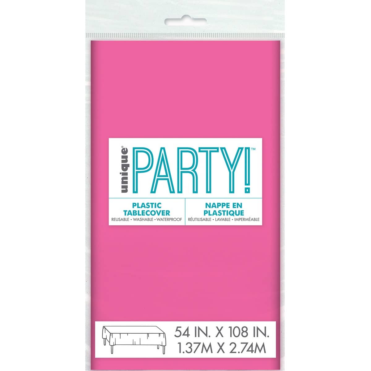 Hot Pink Rectangle Solid Colour Plastic Table Cover 137cm x 274cm - NextParty