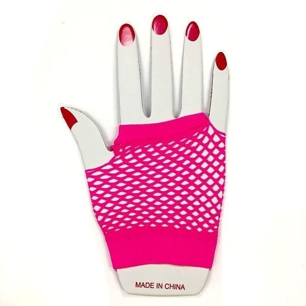 Hot Pink Short Fishnet Finger - less Gloves 1980's - NextParty