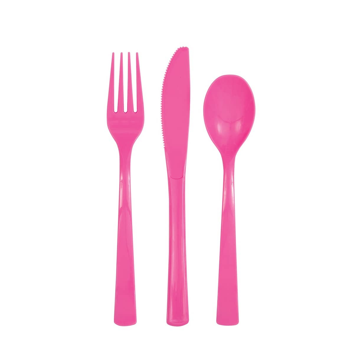 Hot Pink Solid Colour Plastic Assorted Cutlery 18pk Reusable - NextParty