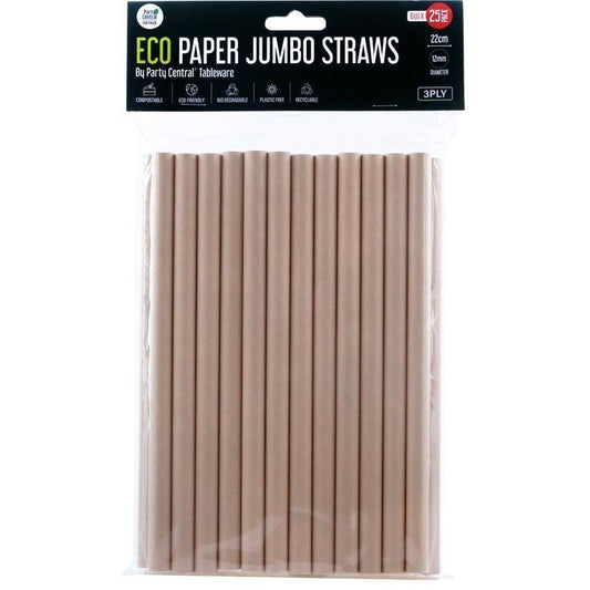 Jumbo Paper Straws 25pk 22cm x 1.2cm Eco Friendly - NextParty