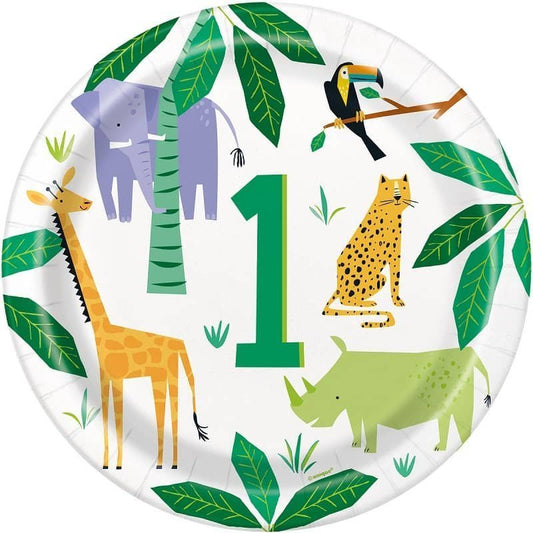 Jungle Animals 1st Birthday Large Paper Plates 23cm (9") 8pk - NextParty