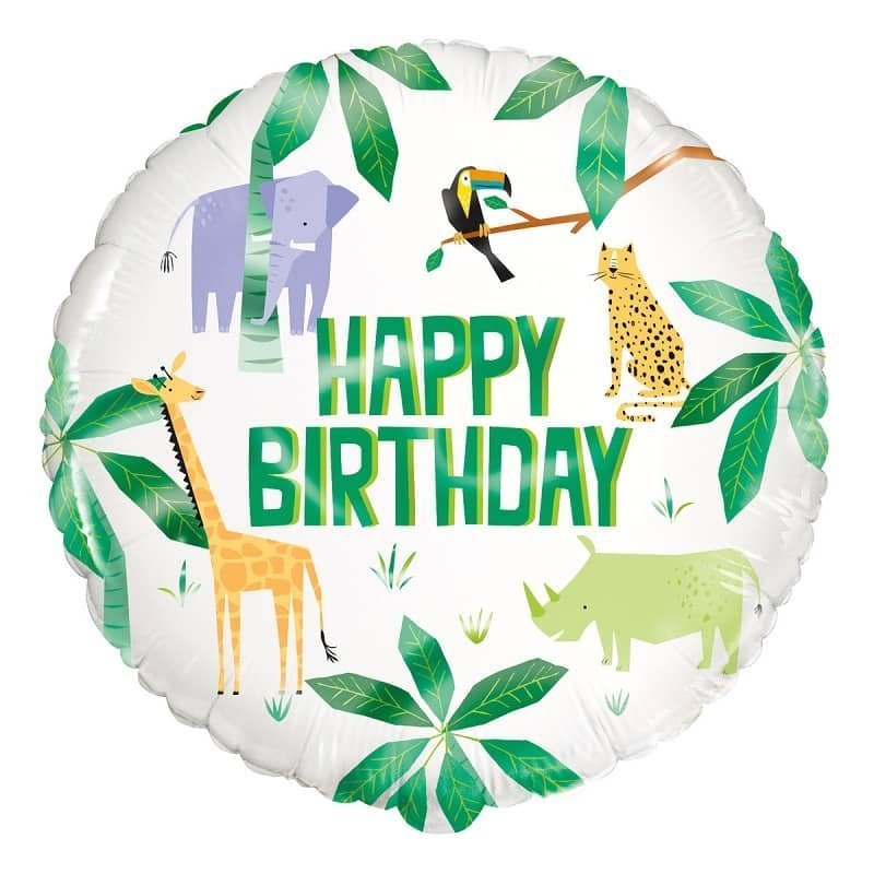 Jungle Animals Happy Birthday Foil Balloon 45cm (18") - NextParty