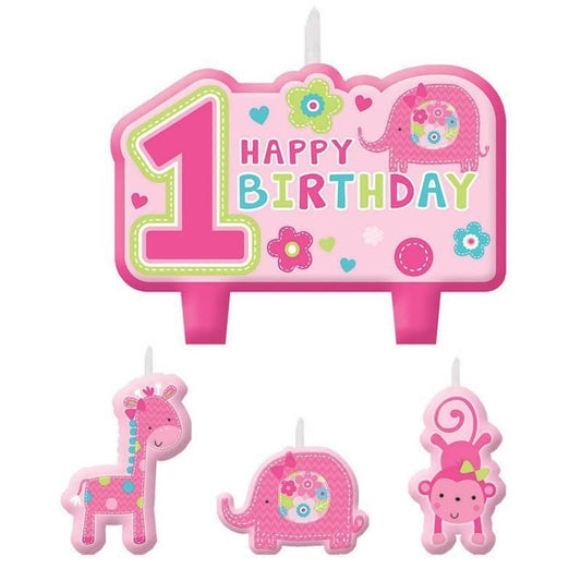 Jungle Animals Wild One Girls 1st Birthday Candles 4PCS - NextParty