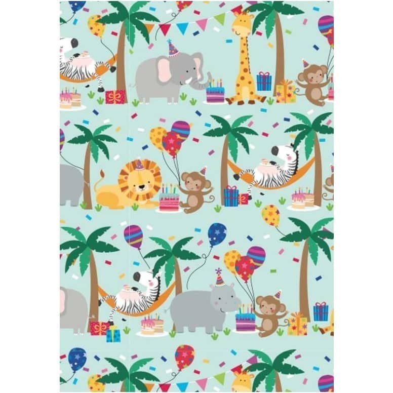 Jungle Animals Zoo Safari Wild One Gift Wrap 1 Sheet Folded Wrapping Paper - NextParty