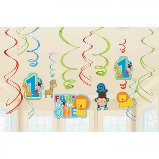 Jungle One Wild Boy 1st Birthday Party Hanging Swirl Decorations Pack - NextParty