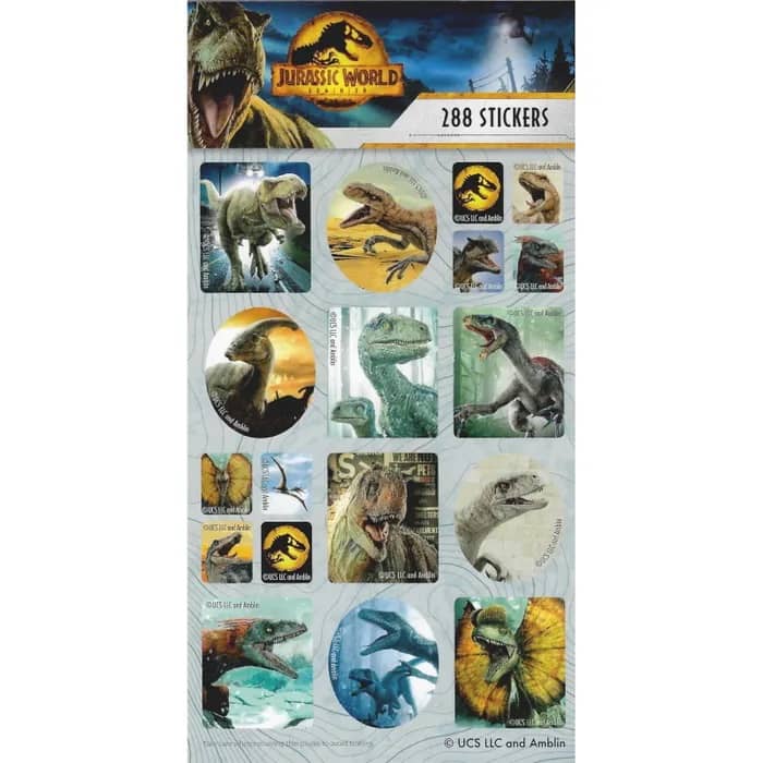 Jurassic World Dinosaurs Sticker Book 288pk (12 Sheets) Party Favour - NextParty