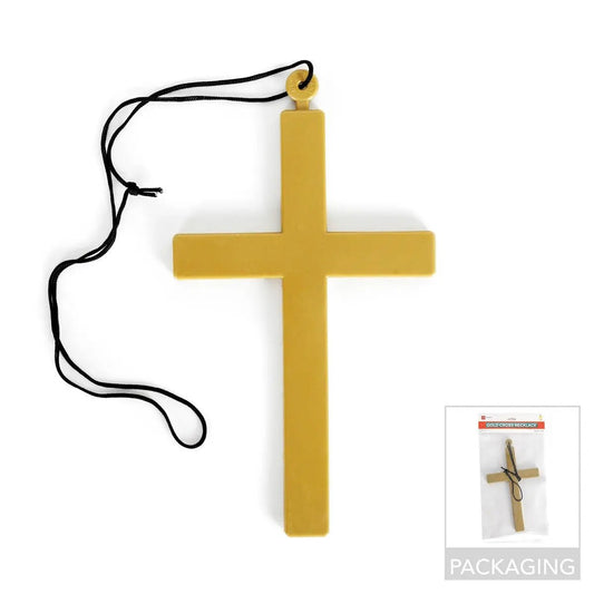 Large Gold Plastic Monk's Cross 23cm (9") Halloween Accessories - NextParty